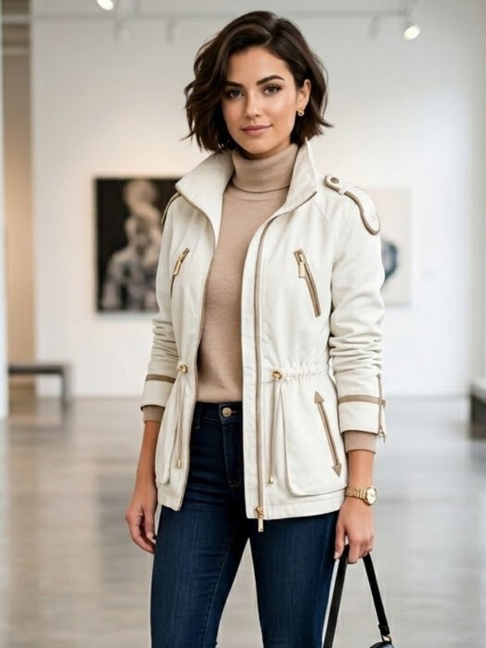 Celebrity Pink Cream Cotton Blend Zipper Pockets Field Jacket Size Small